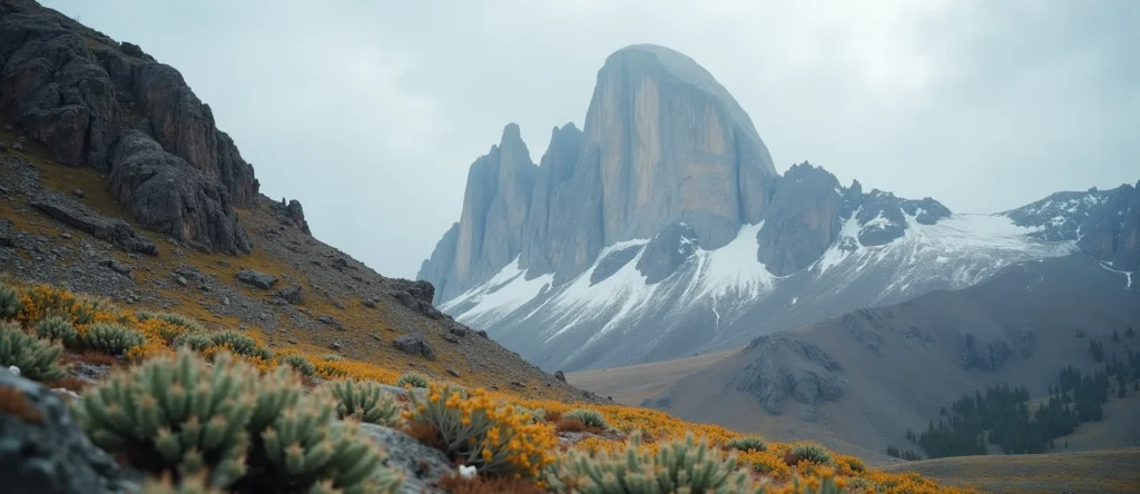 Symbolizing Stability/Peak: A local Indian Paintbrush jagged granite peak. - AI Generated