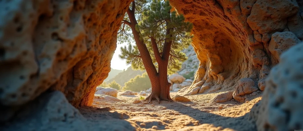 Symbolizing Growth/Resilience: A local Sierra Juniper tree growing out of a rock cleft. - AI Generated