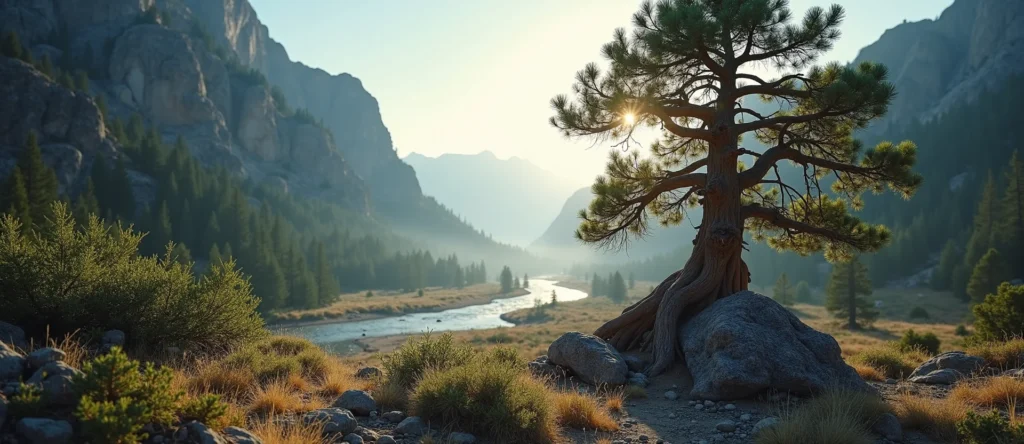 Symbolizing Growth/Resilience: A local Bitterbrush tree growing out of a rock cleft. - AI Generated