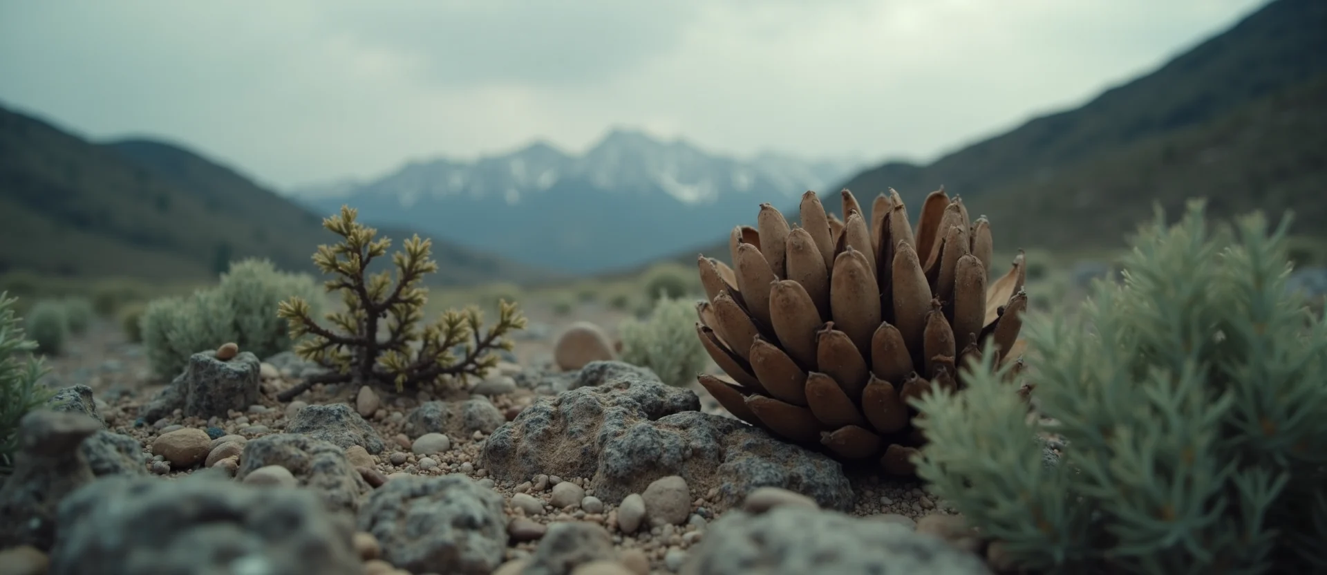 Symbolizing Seed/New Beginning: A local Desert Peach opening pine cone. - AI Generated