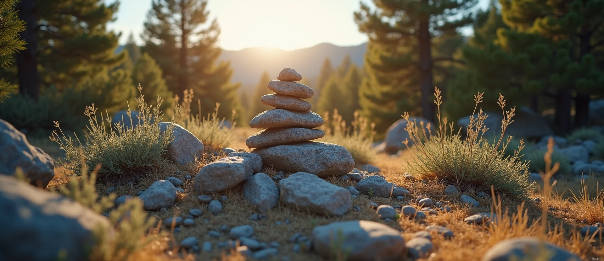 Symbolizing Stability/Peak: A local Manzanita ancient rock cairn. - AI Generated