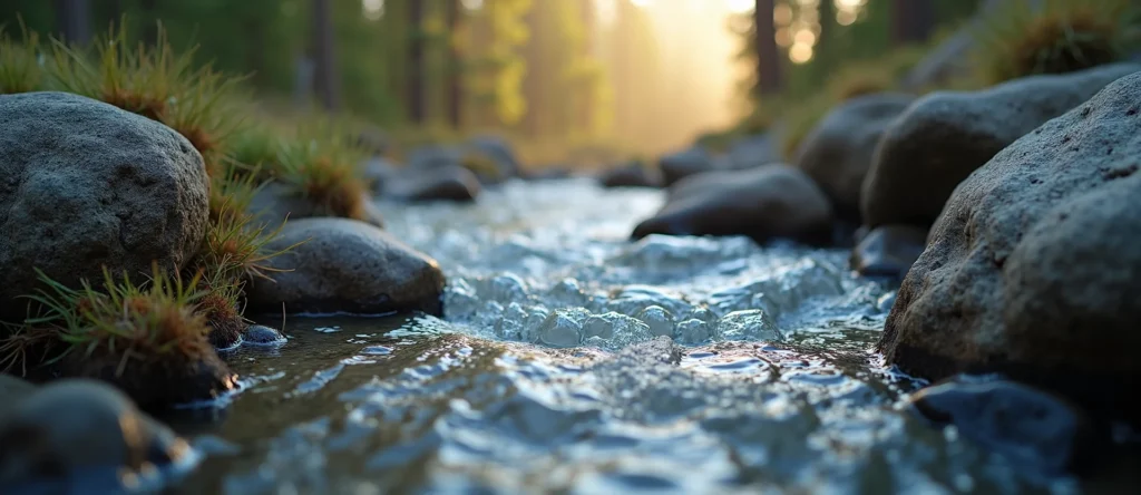 Symbolizing Flow/Cleansing: A local Sierra Juniper clear cold snowmelt stream. - AI Generated