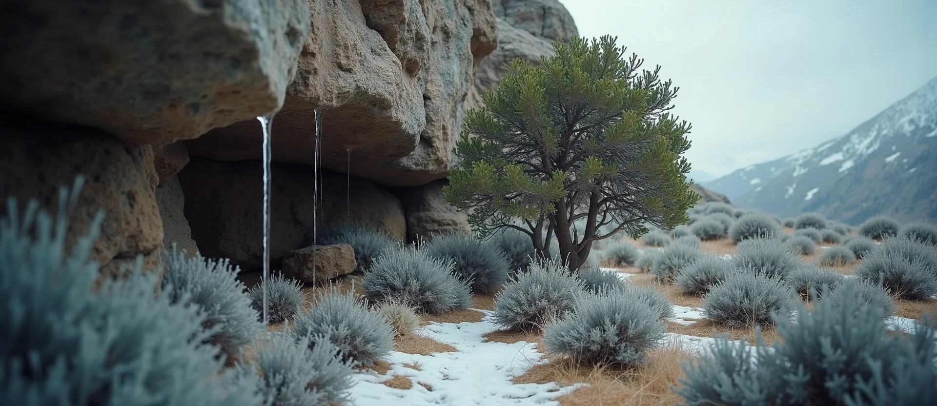 Symbolizing Growth/Resilience: A local Bitterbrush tree growing out of a rock cleft. - AI Generated