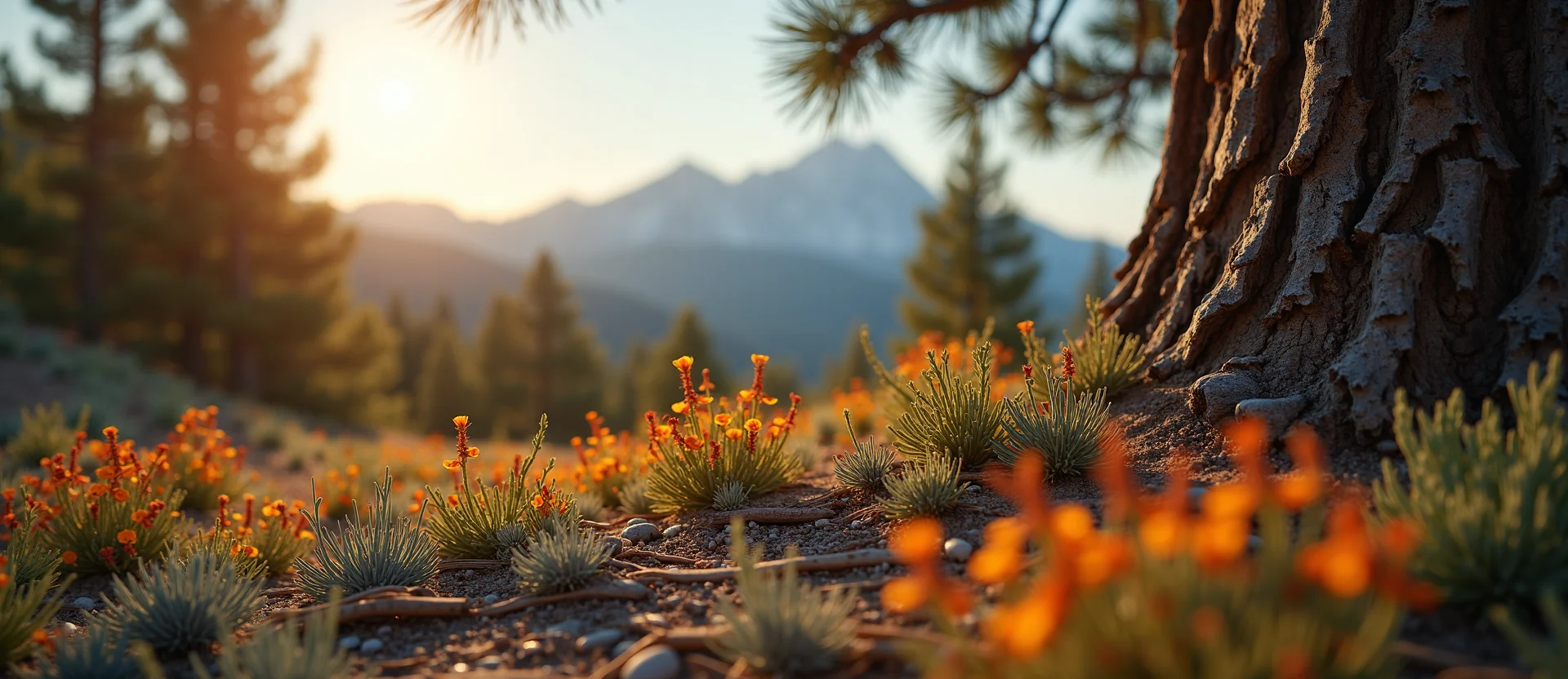 Symbolizing Identity/Local: A local Indian Paintbrush Sierra Nevada skyline. - AI Generated