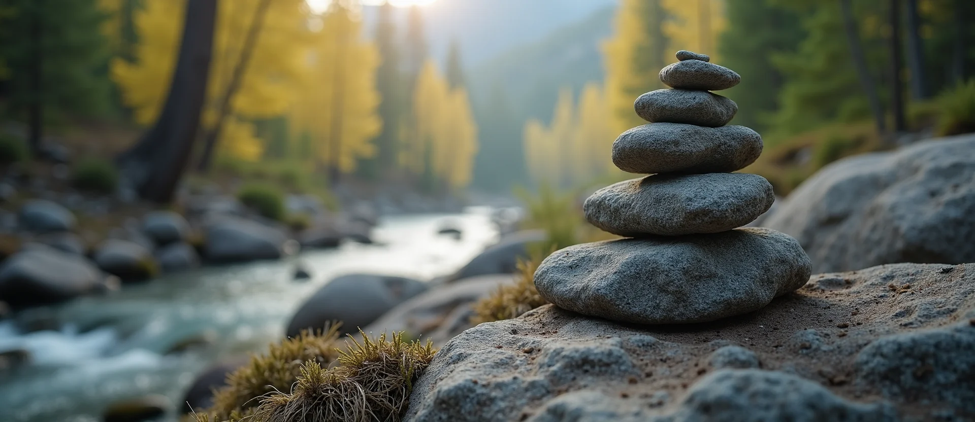 Symbolizing Stability/Peak: A local Quaking Aspen ancient rock cairn. - AI Generated