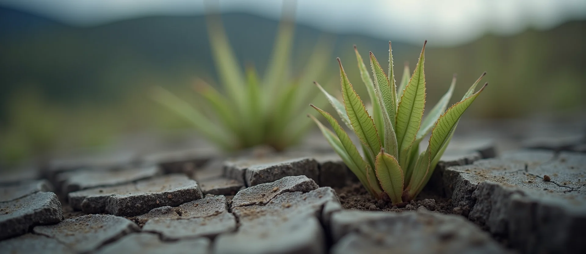 Symbolizing Seed/New Beginning: A local Mountain Mahogany shoot emerging from cracked soil. - AI Generated