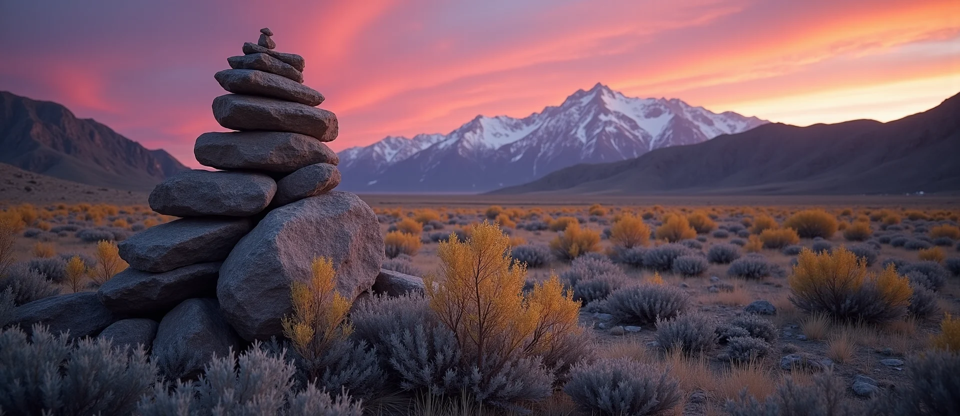 Symbolizing Stability/Peak: A local Bitterbrush ancient rock cairn. - AI Generated