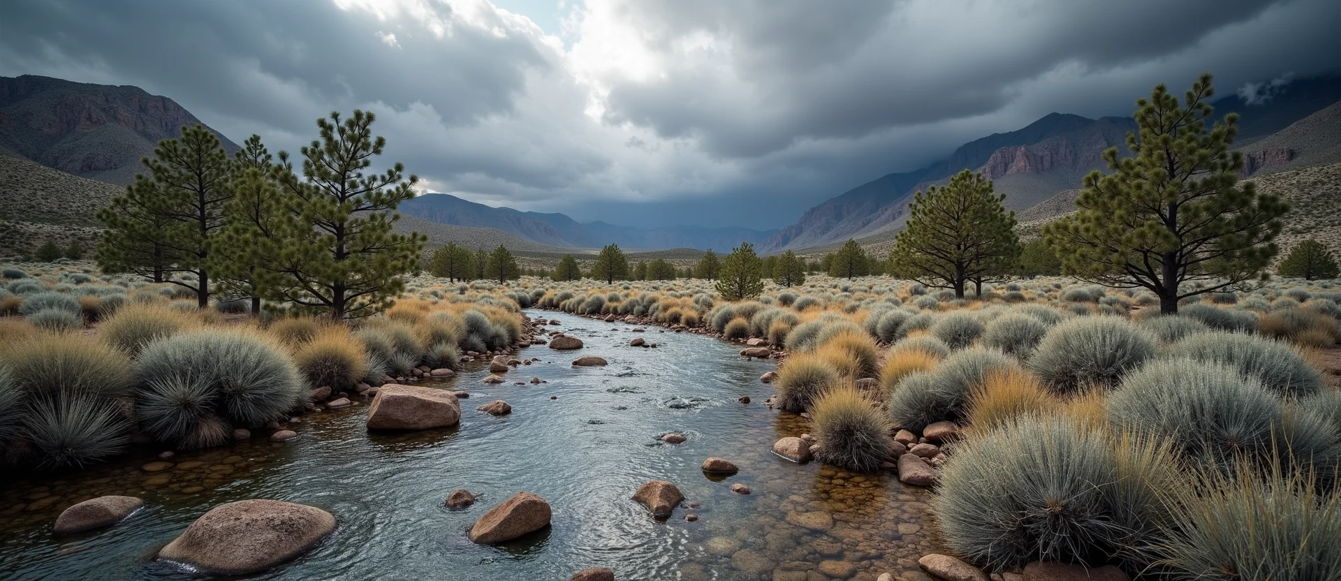 Symbolizing Flow/Cleansing: A local Sierra Juniper clear cold snowmelt stream. - AI Generated