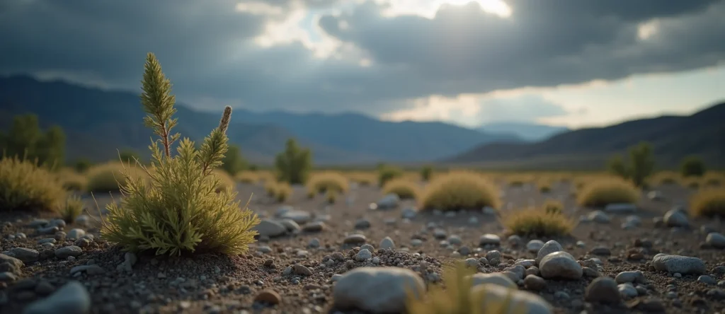 Symbolizing Seed/New Beginning: A local Quaking Aspen sprouting sagebrush seedling. - AI Generated