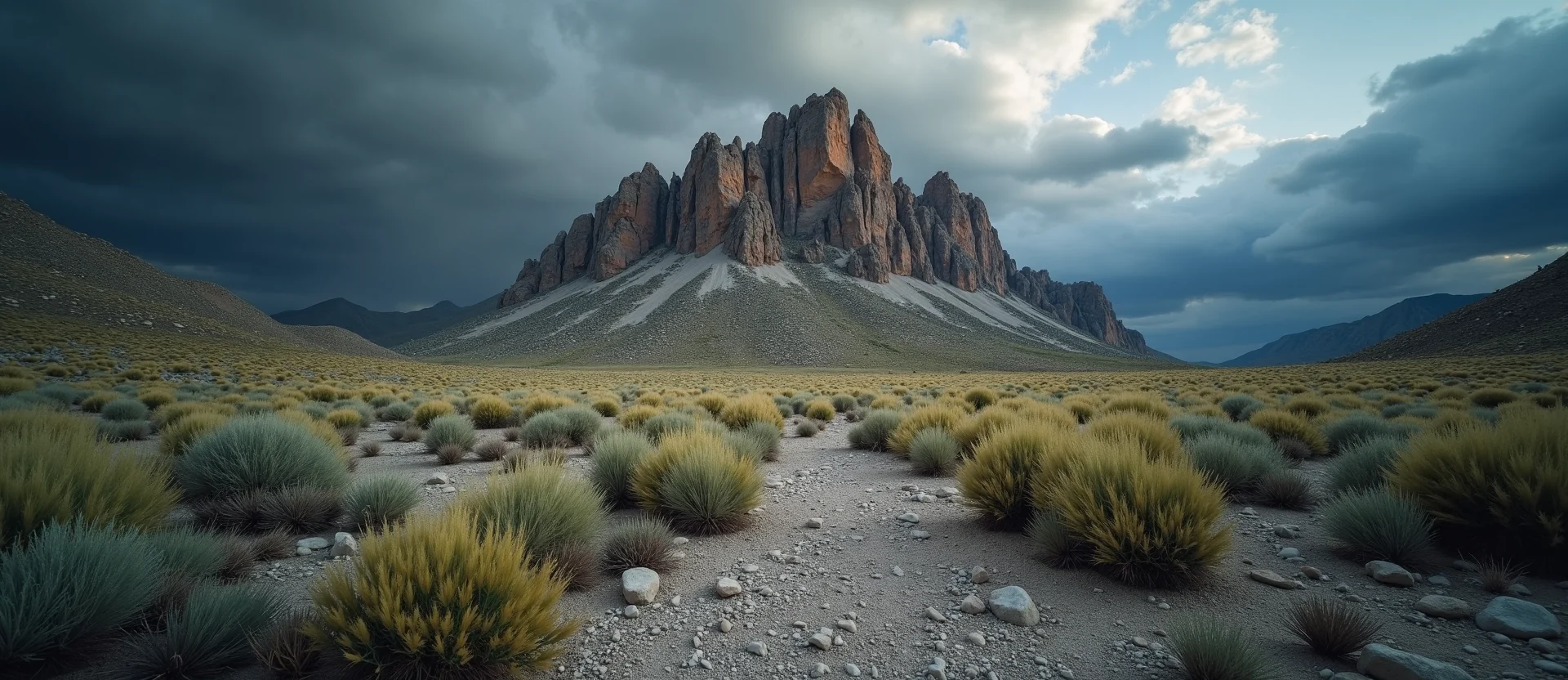 Symbolizing Stability/Peak: A local Rabbitbrush jagged granite peak. - AI Generated