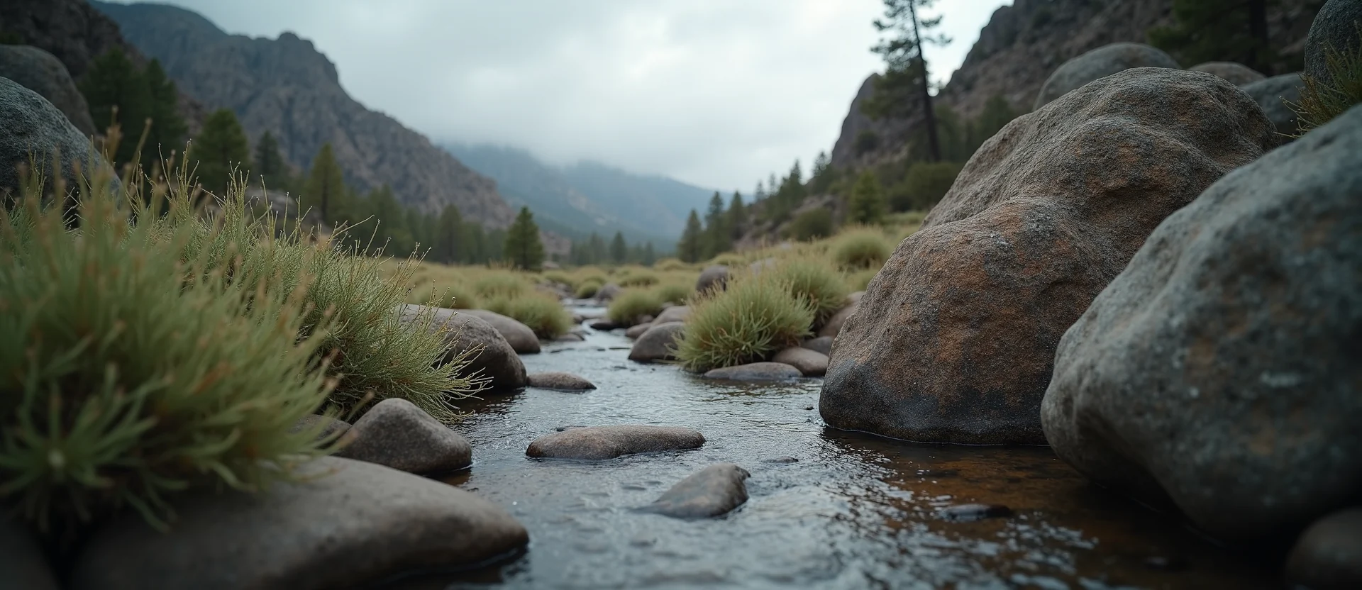 Symbolizing Flow/Cleansing: A local Rabbitbrush smooth Truckee river stones. - AI Generated