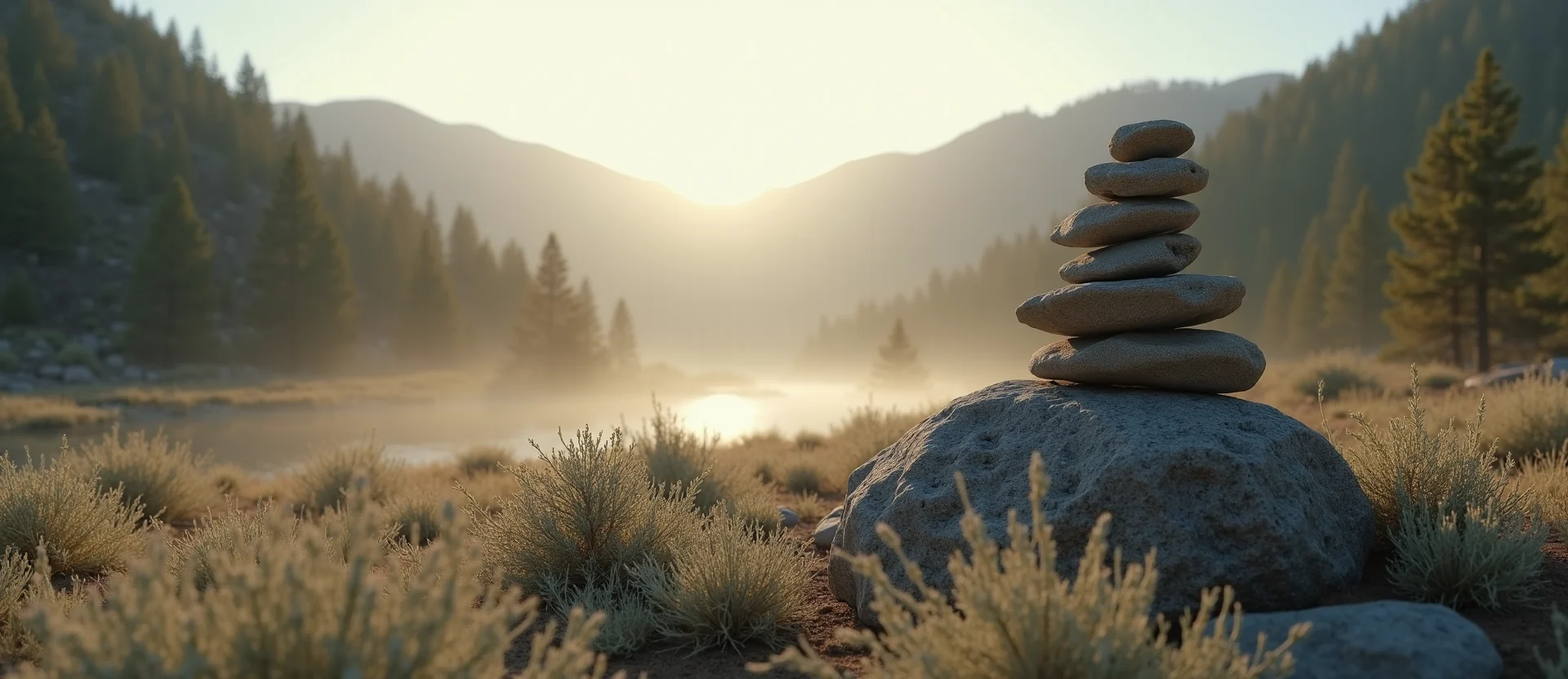 Symbolizing Stability/Peak: A local Sagebrush (Artemisia tridentata) ancient rock cairn. - AI Generated