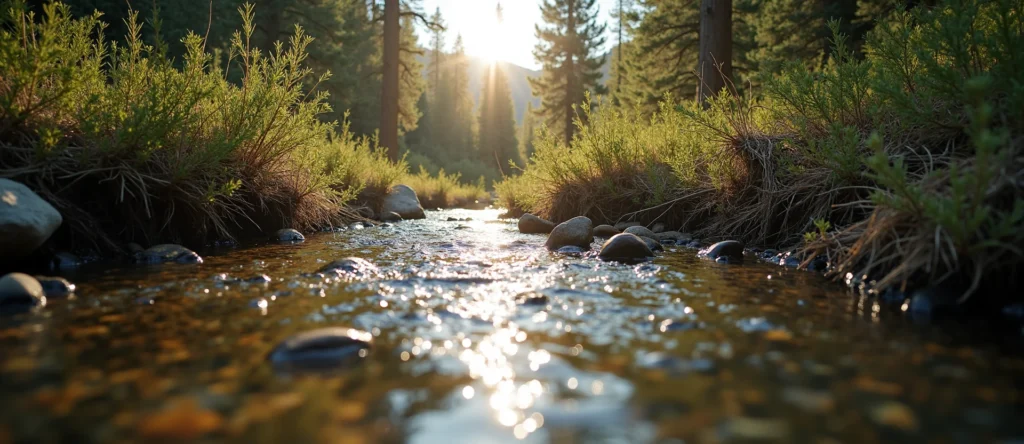 Symbolizing Flow/Cleansing: A local Rabbitbrush clear cold snowmelt stream. - AI Generated
