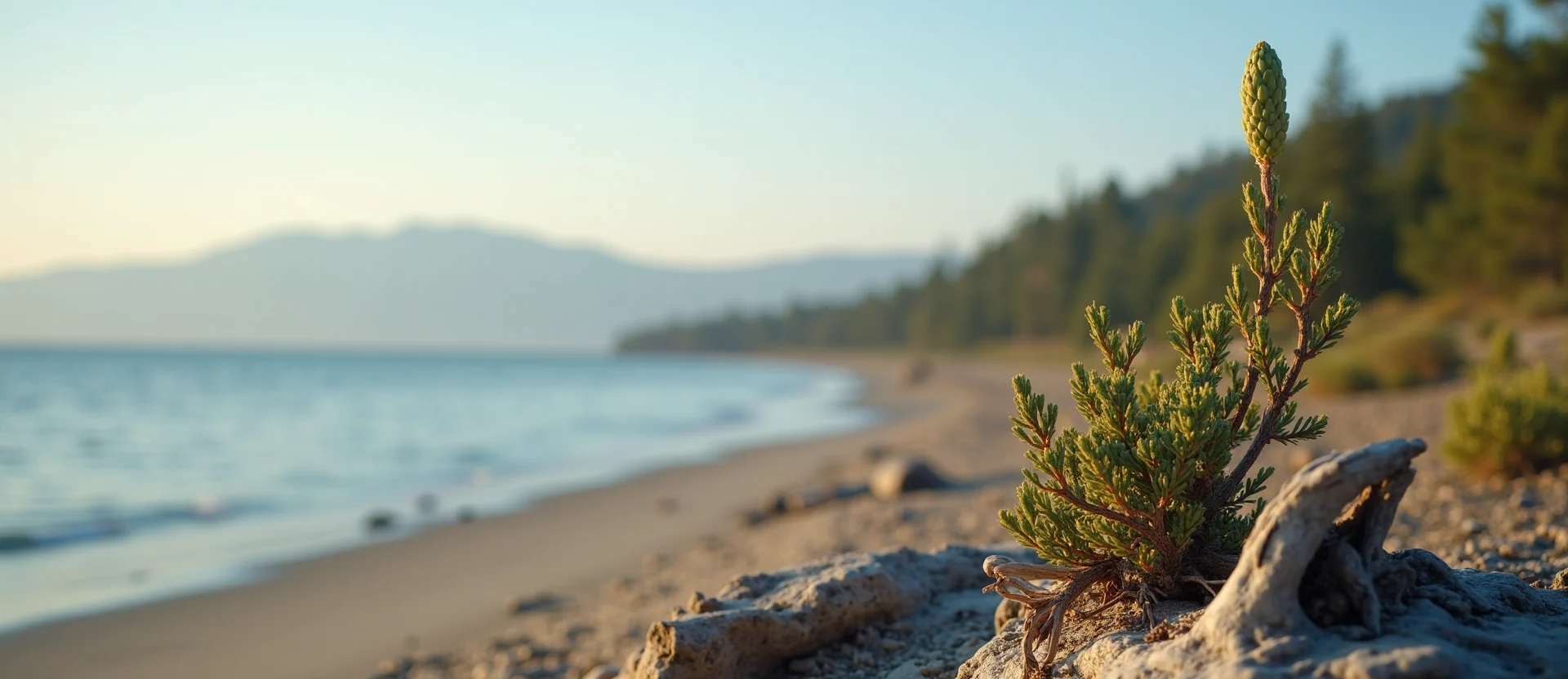 Symbolizing Seed/New Beginning: A local Sierra Juniper new green bud on a branch. - AI Generated
