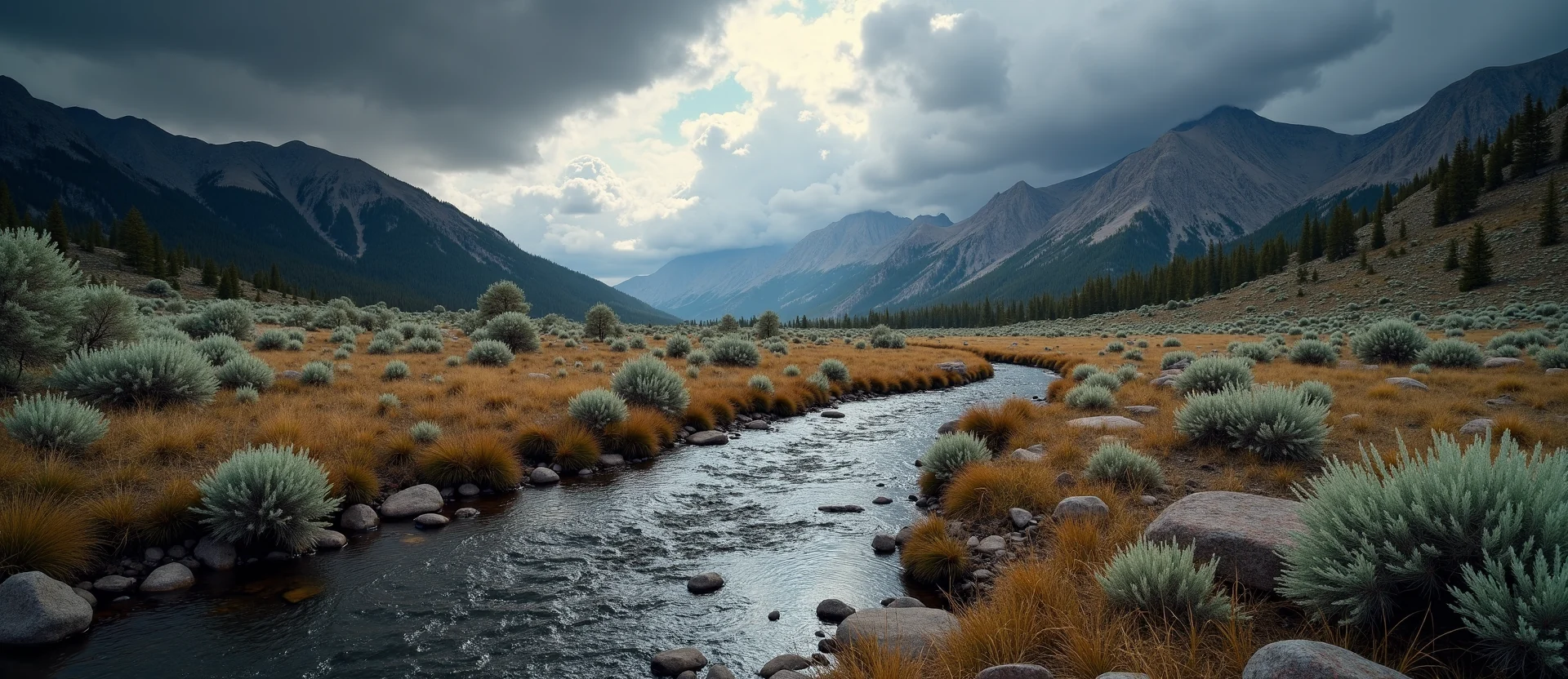 Symbolizing Flow/Cleansing: A local Mountain Mahogany babbling mountain creek. - AI Generated