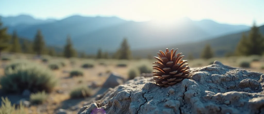 Symbolizing Seed/New Beginning: A local Rabbitbrush opening pine cone. - AI Generated