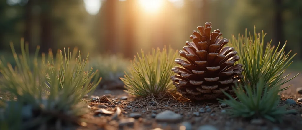 Symbolizing Seed/New Beginning: A local Desert Peach opening pine cone. - AI Generated