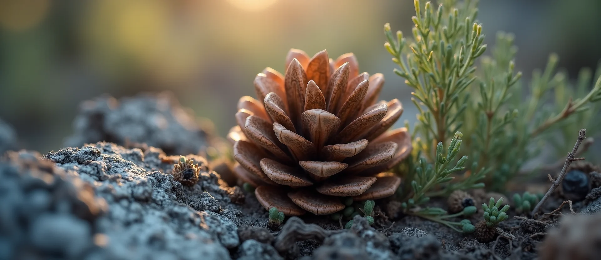 Symbolizing Seed/New Beginning: A local Mountain Mahogany opening pine cone. - AI Generated