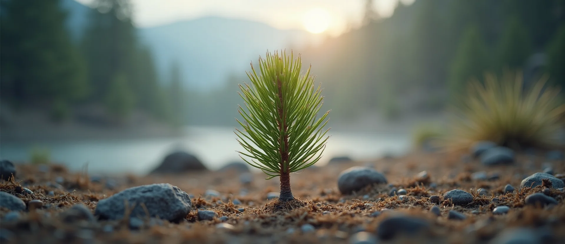 Symbolizing Seed/New Beginning: A local Desert Peach single pine seed on dry earth. - AI Generated