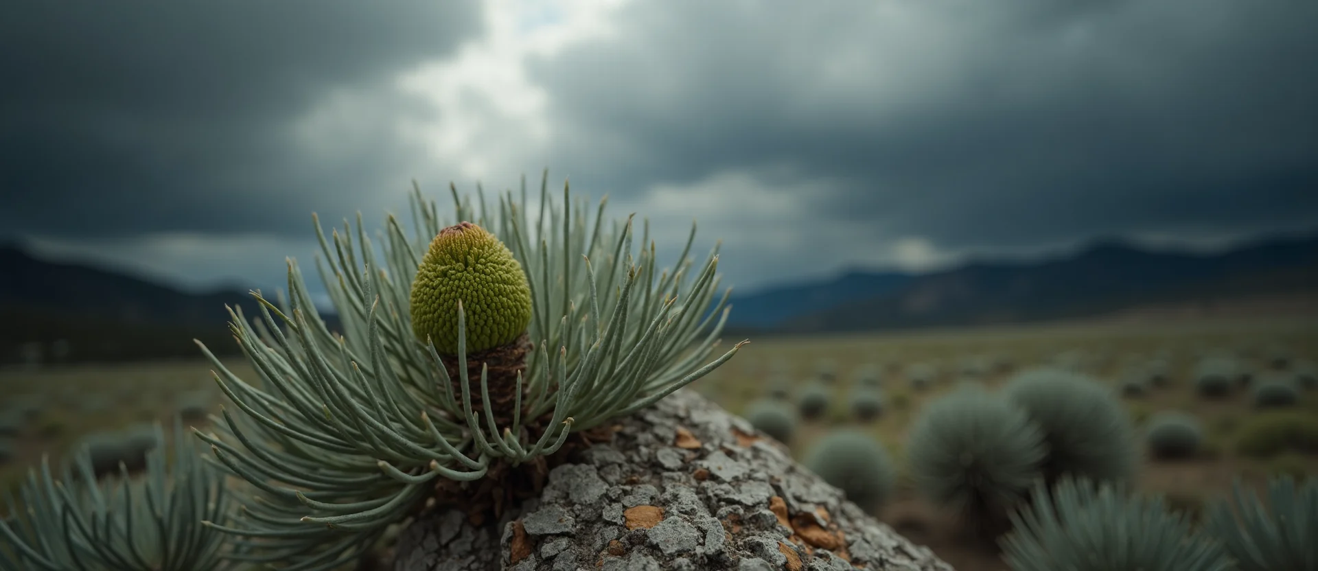 Symbolizing Seed/New Beginning: A local Ponderosa Pine new green bud on a branch. - AI Generated