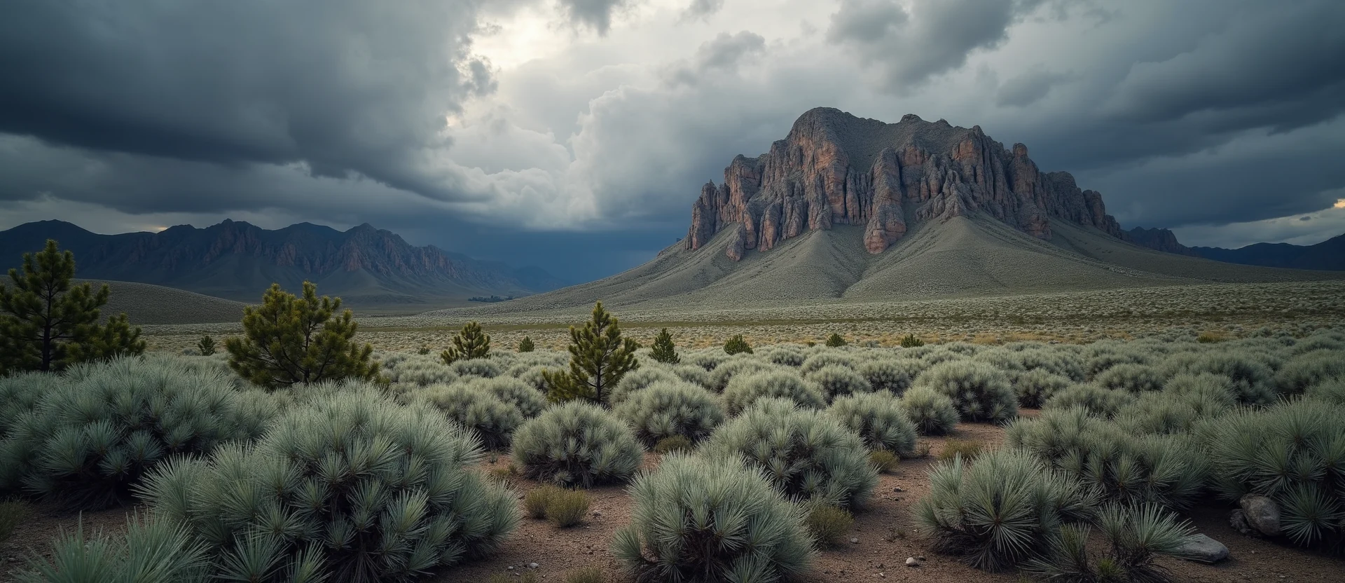 Symbolizing Stability/Peak: A local Sagebrush (Artemisia tridentata) solid mountain ridge. - AI Generated