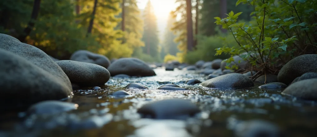 Symbolizing Flow/Cleansing: A local Ponderosa Pine smooth Truckee river stones. - AI Generated