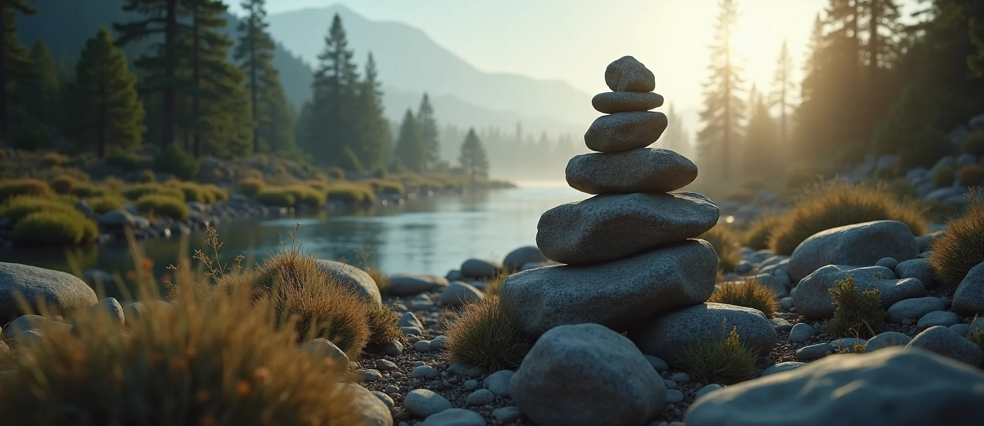 Symbolizing Stability/Peak: A local Sierra Juniper ancient rock cairn. - AI Generated