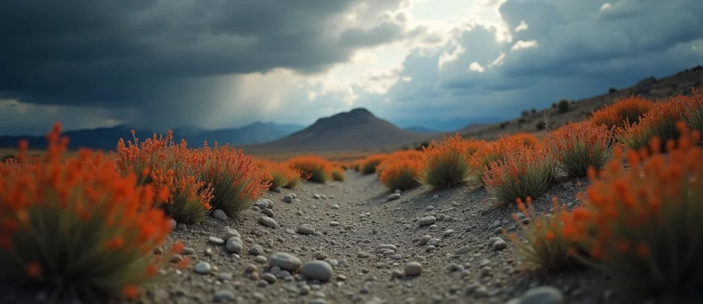 Symbolizing Stability/Peak: A local Indian Paintbrush distant Sierra horizon. - AI Generated