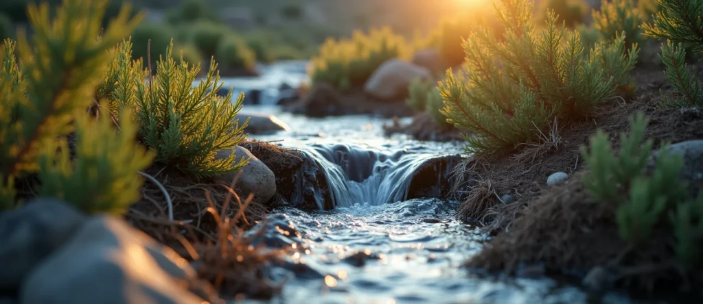 Symbolizing Flow/Cleansing: A local Desert Peach hidden small waterfall. - AI Generated