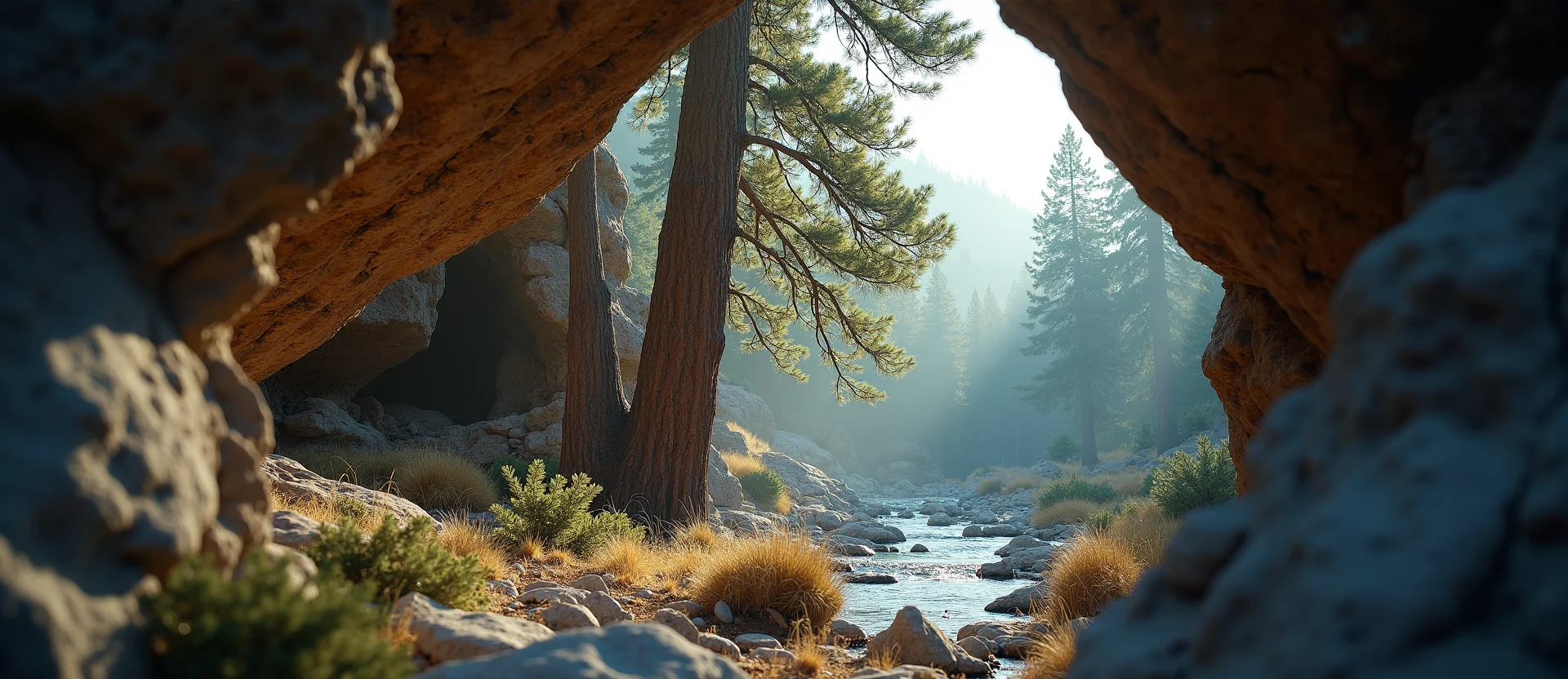 Symbolizing Growth/Resilience: A local Ponderosa Pine tree growing out of a rock cleft. - AI Generated