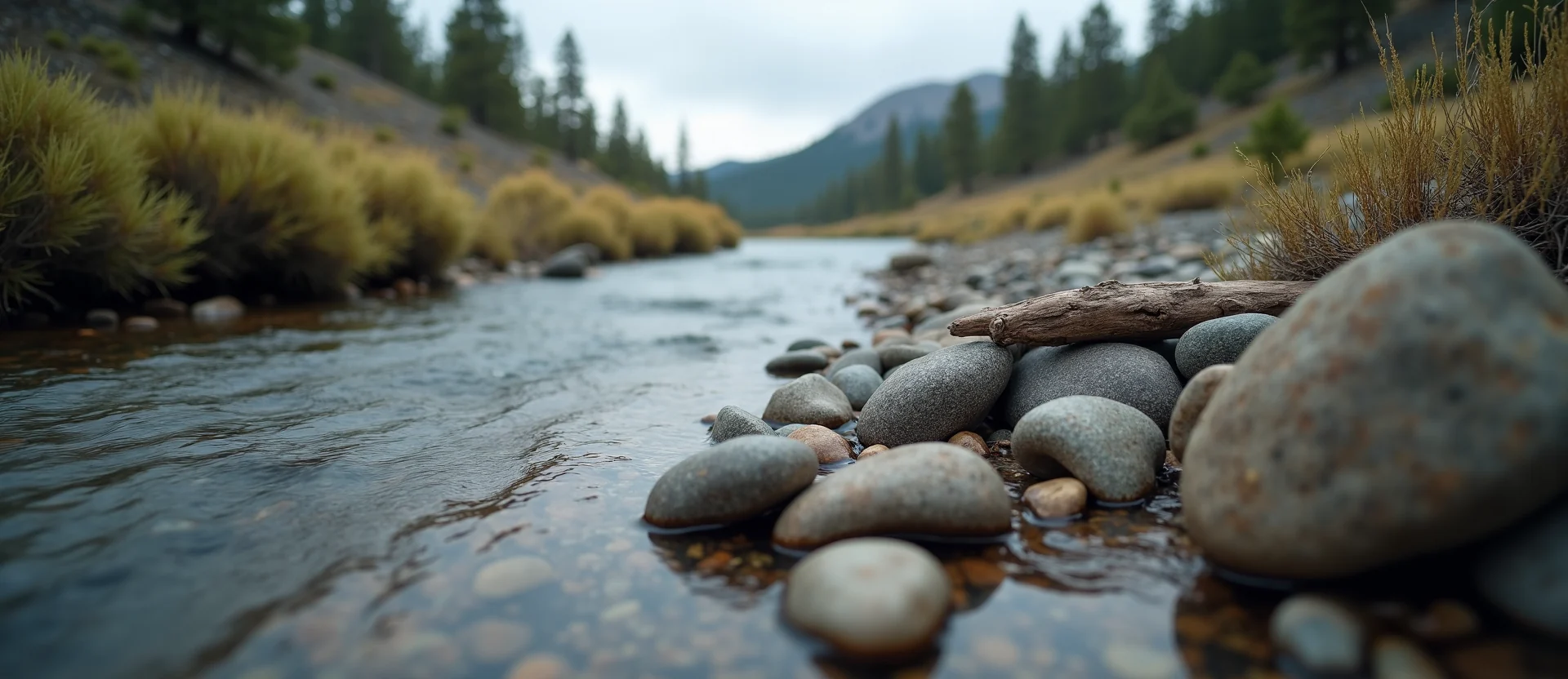 Symbolizing Flow/Cleansing: A local Sierra Juniper smooth Truckee river stones. - AI Generated