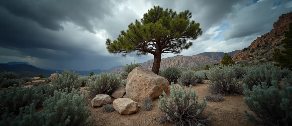 Symbolizing Growth/Resilience: A local Bitterbrush tree growing out of a rock cleft. - AI Generated