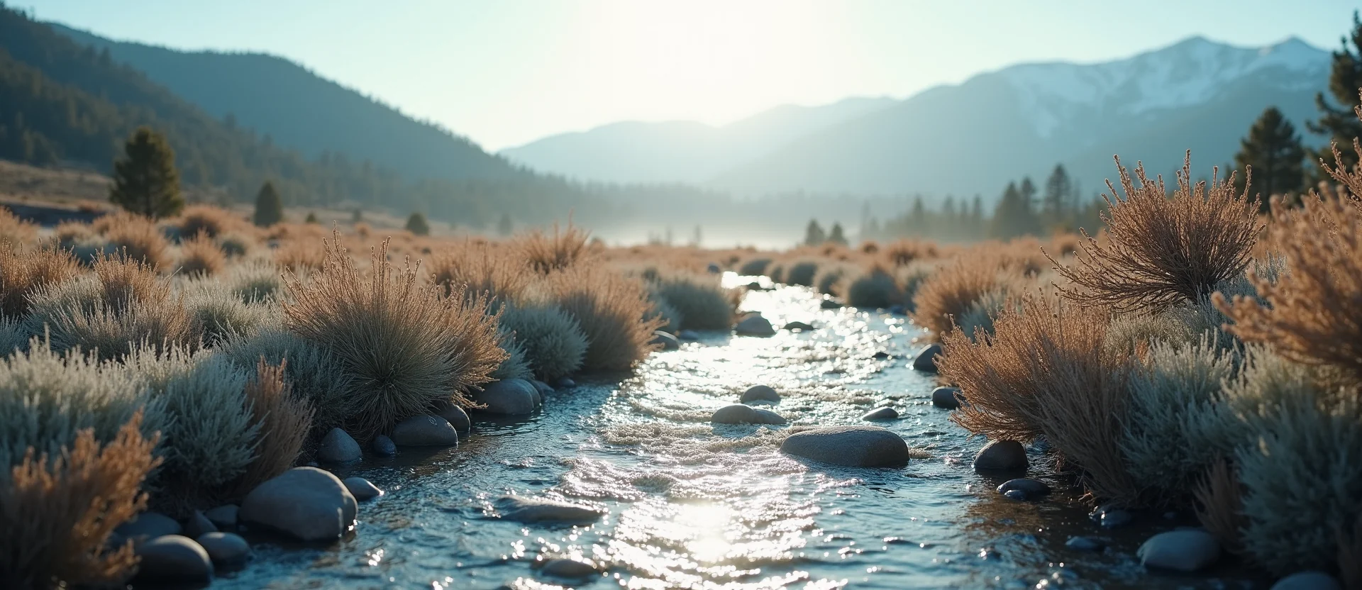Symbolizing Flow/Cleansing: A local Bitterbrush clear cold snowmelt stream. - AI Generated