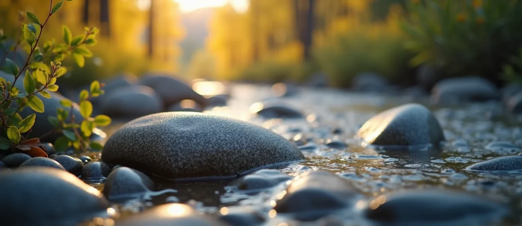 Symbolizing Flow/Cleansing: A local Manzanita smooth Truckee river stones. - AI Generated