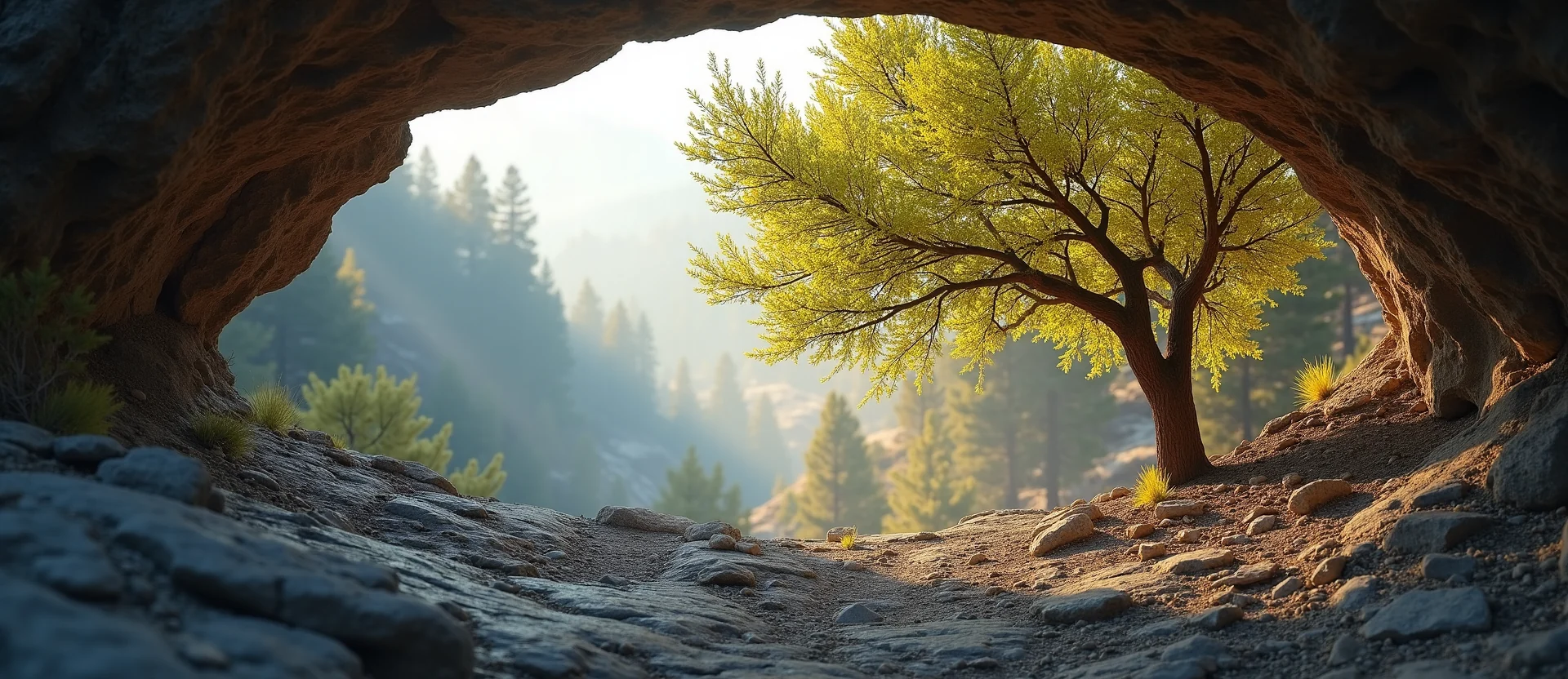 Symbolizing Growth/Resilience: A local Mountain Mahogany tree growing out of a rock cleft. - AI Generated