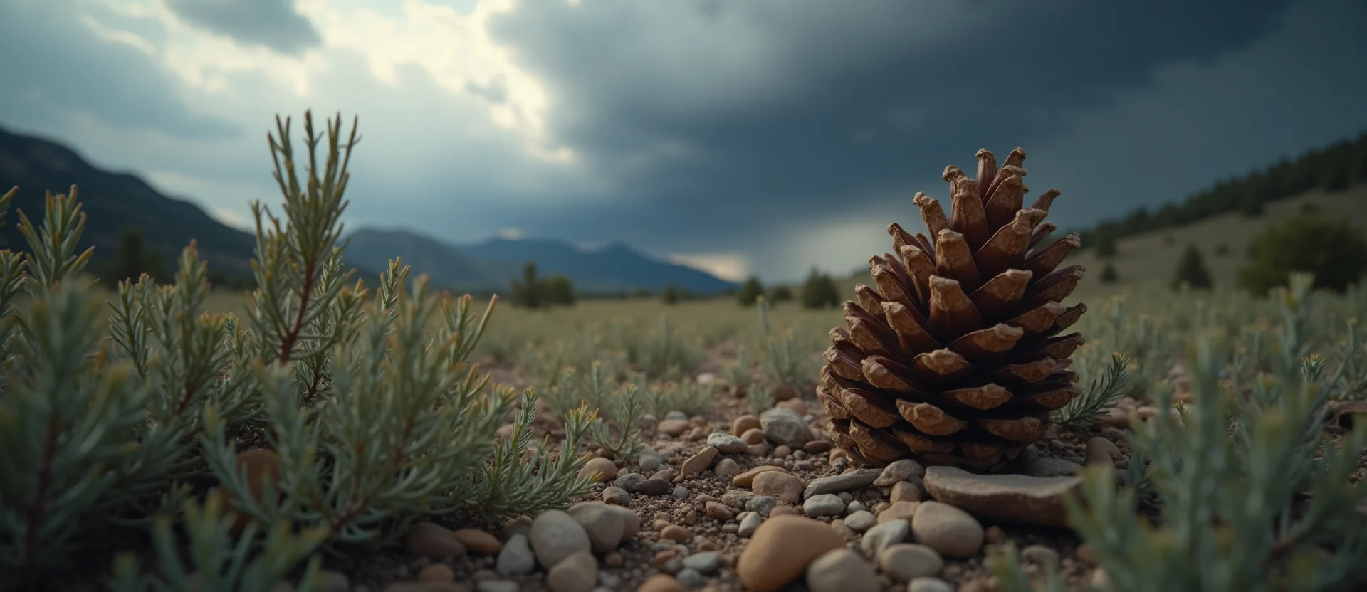 Symbolizing Seed/New Beginning: A local Sagebrush (Artemisia tridentata) opening pine cone. - AI Generated