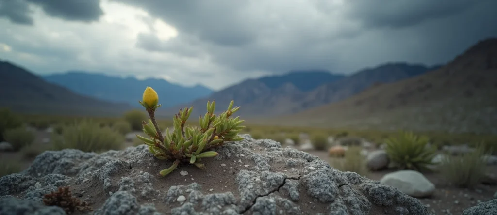 Symbolizing Seed/New Beginning: A local Desert Peach new green bud on a branch. - AI Generated