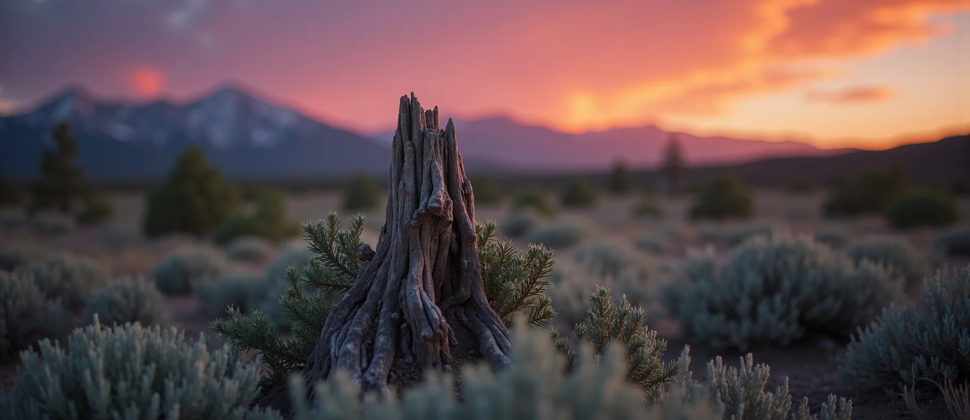 Symbolizing Growth/Resilience: A local Rabbitbrush sturdy weathered tree trunk. - AI Generated