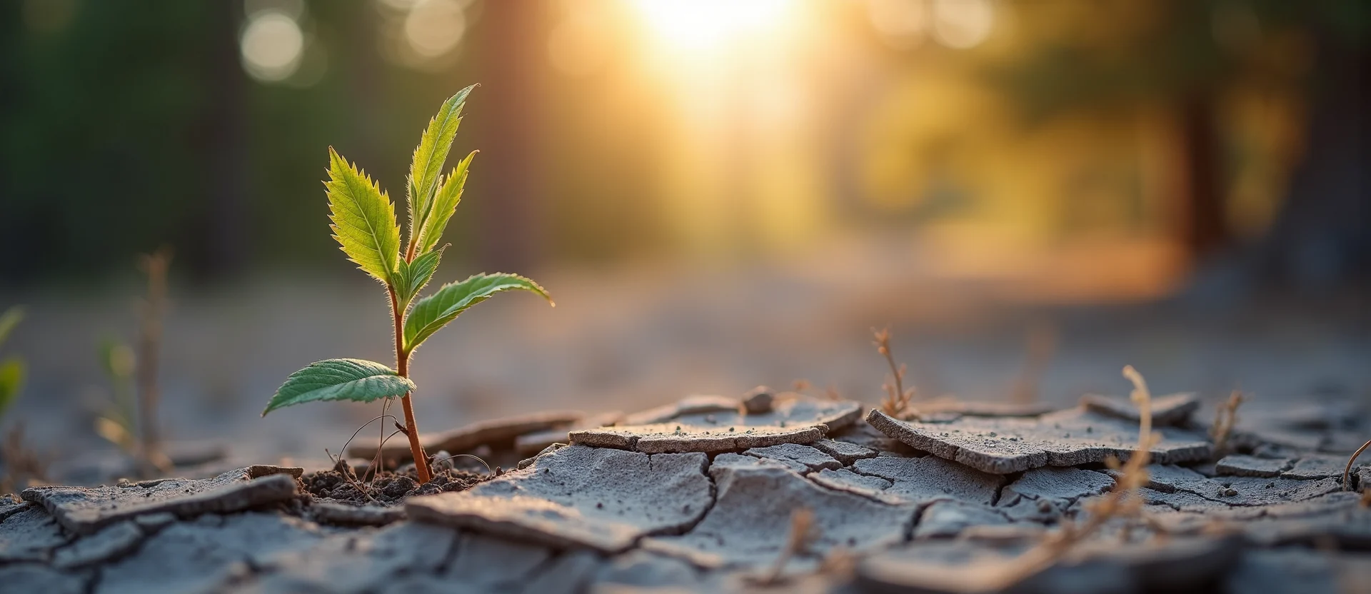 Symbolizing Seed/New Beginning: A local Desert Peach shoot emerging from cracked soil. - AI Generated