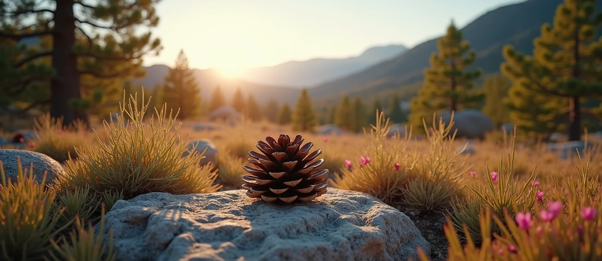 Symbolizing Seed/New Beginning: A local Indian Paintbrush opening pine cone. - AI Generated