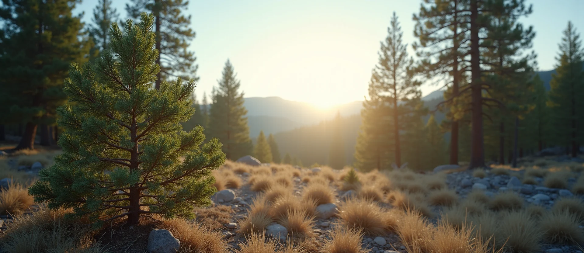Symbolizing Growth/Resilience: A local Ponderosa Pine new branch reaching for the sky. - AI Generated