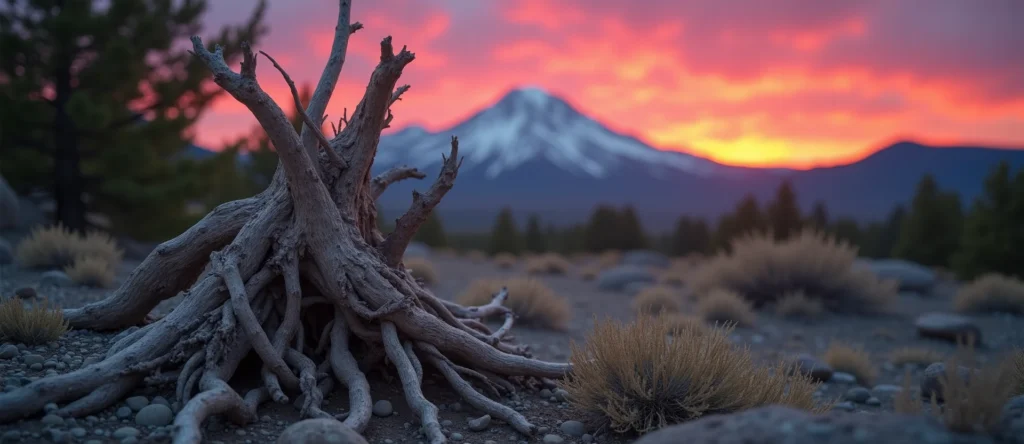 Symbolizing Growth/Resilience: A local Desert Peach gnarled juniper roots. - AI Generated