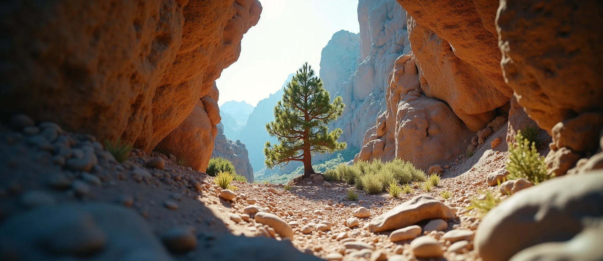 Symbolizing Growth/Resilience: A local Desert Peach tree growing out of a rock cleft. - AI Generated