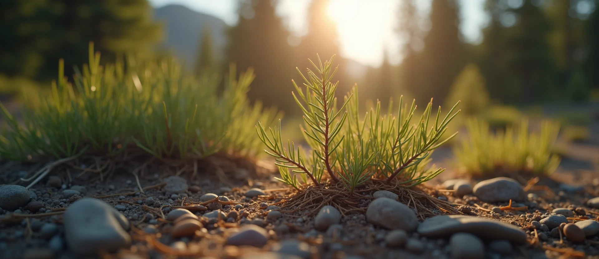 Symbolizing Seed/New Beginning: A local Sierra Juniper sprouting sagebrush seedling. - AI Generated