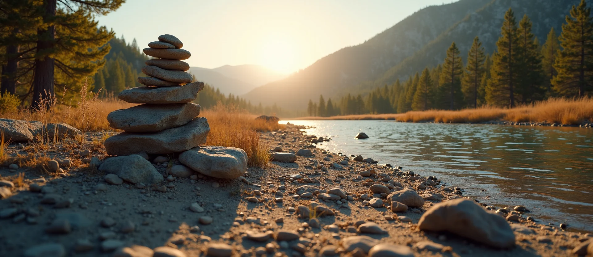 Symbolizing Stability/Peak: A local Quaking Aspen ancient rock cairn. - AI Generated