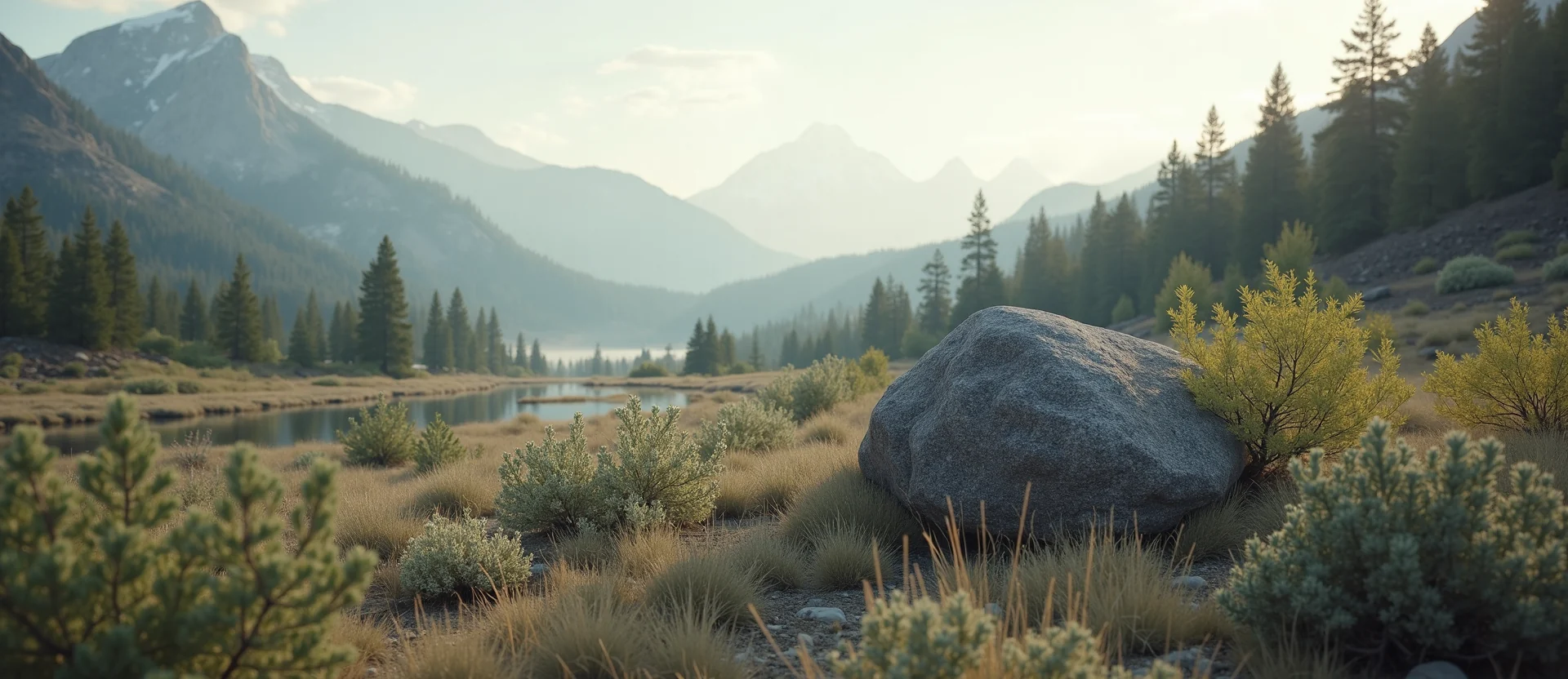 Symbolizing Stability/Peak: A local Bitterbrush unshakable boulder. - AI Generated