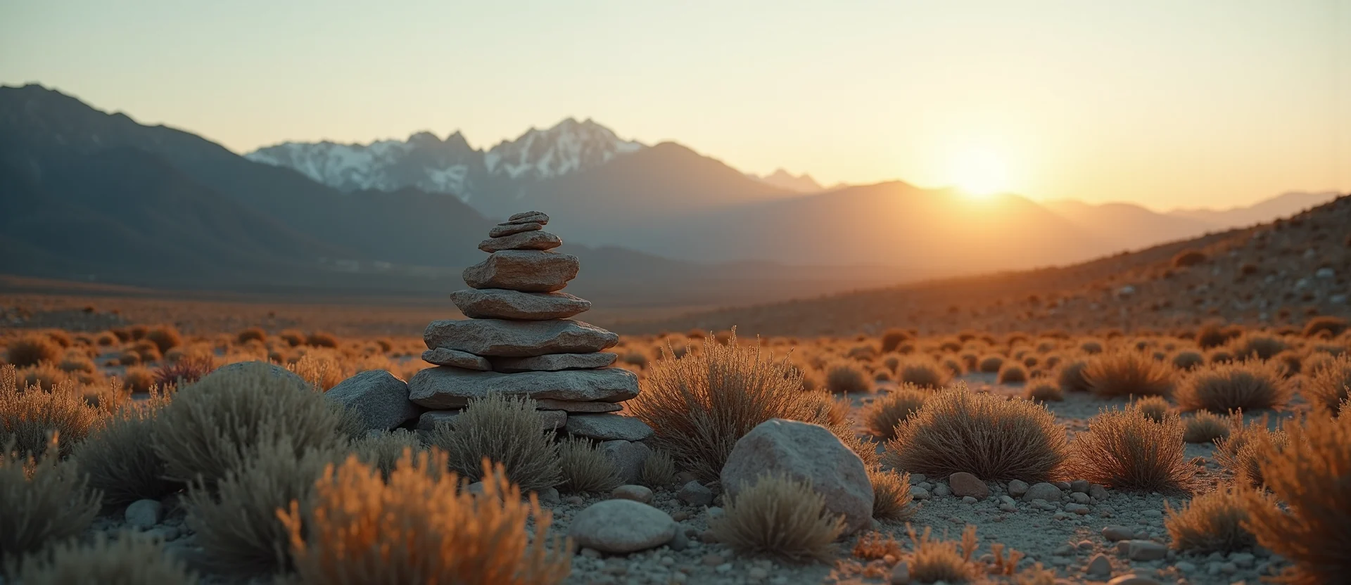 Symbolizing Stability/Peak: A local Bitterbrush ancient rock cairn. - AI Generated