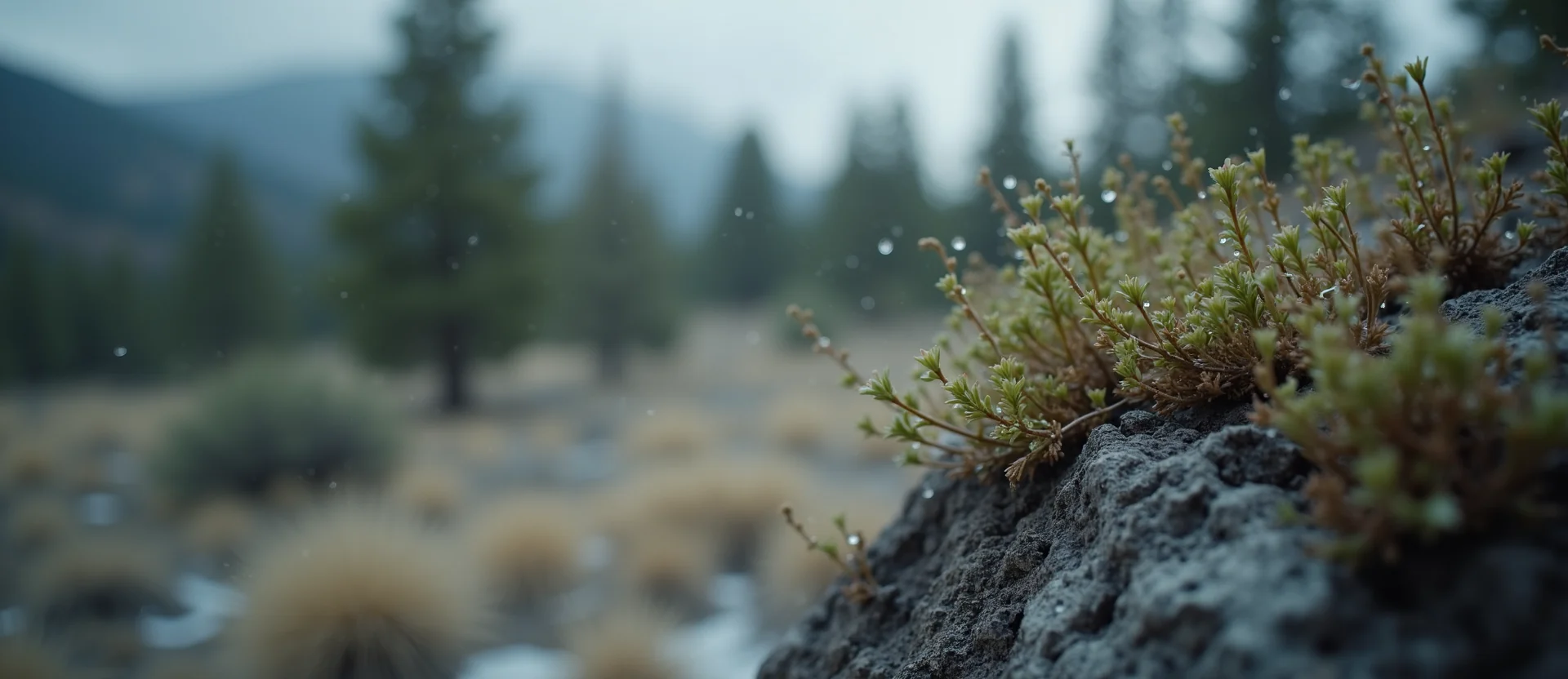 Symbolizing Flow/Cleansing: A local Quaking Aspen raindrops on desert leaves. - AI Generated