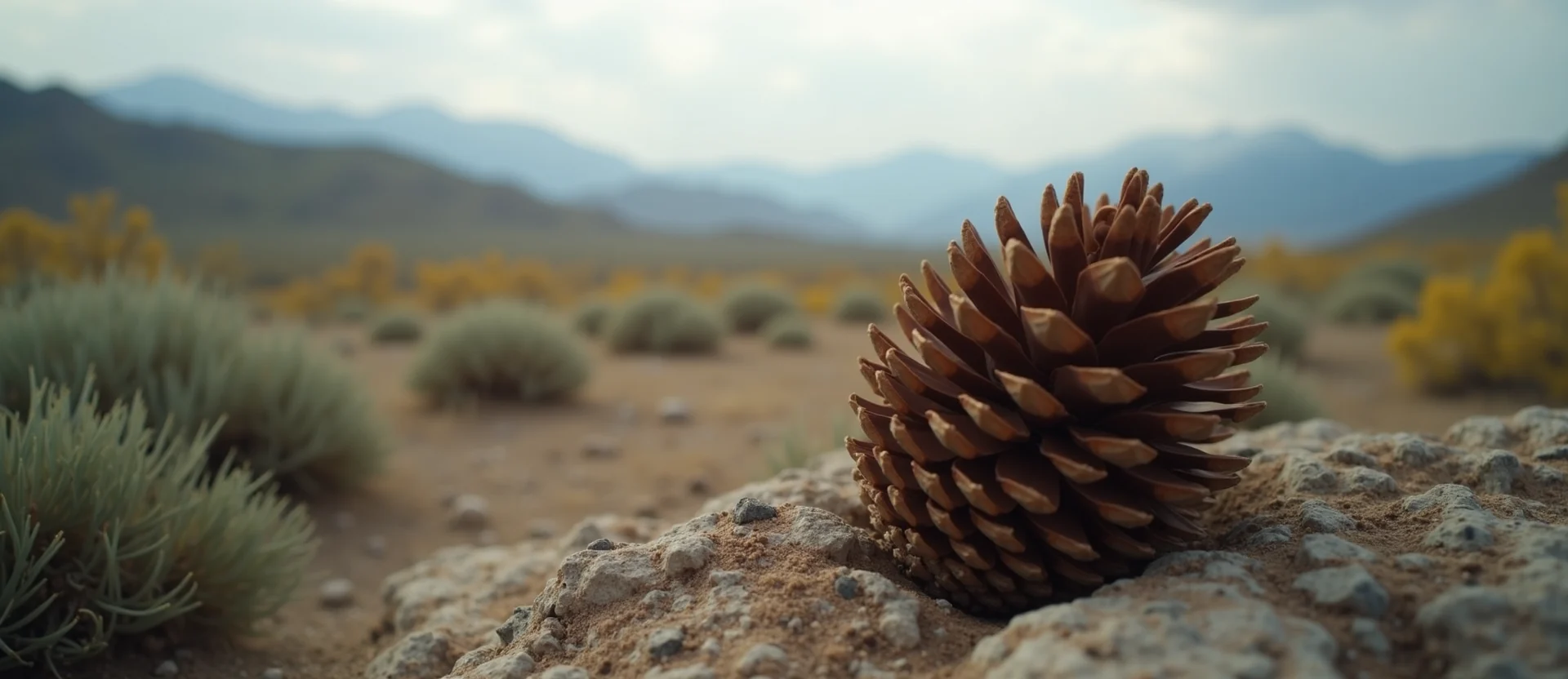 Symbolizing Seed/New Beginning: A local Indian Paintbrush opening pine cone. - AI Generated
