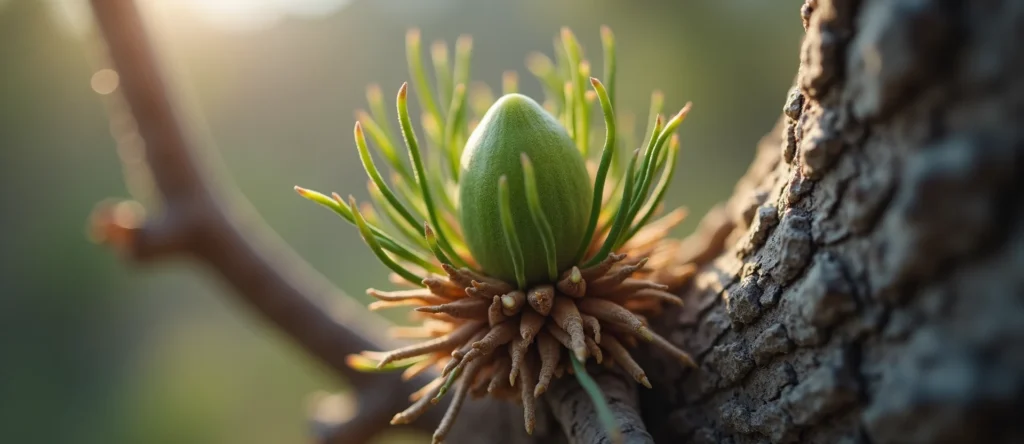 Symbolizing Seed/New Beginning: A local Bitterbrush new green bud on a branch. - AI Generated